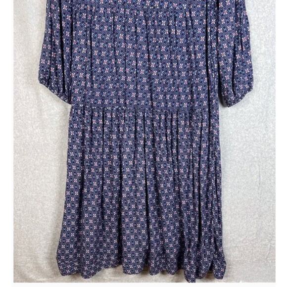 Anthropologie Maeve Sz XL Blue Floral Long Sleeve Ruffle Neck Tiered Maxi Dress8 - Picture 6 of 11